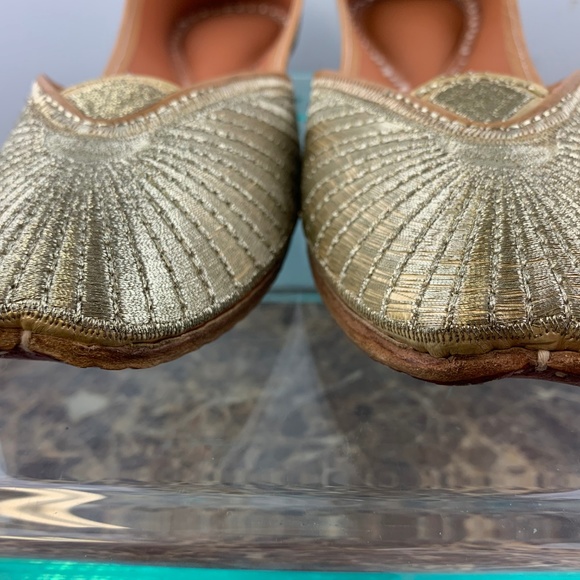 Bespoke Gold Sparkle Leather Slip Ballet Flats 7 - Picture 4 of 8